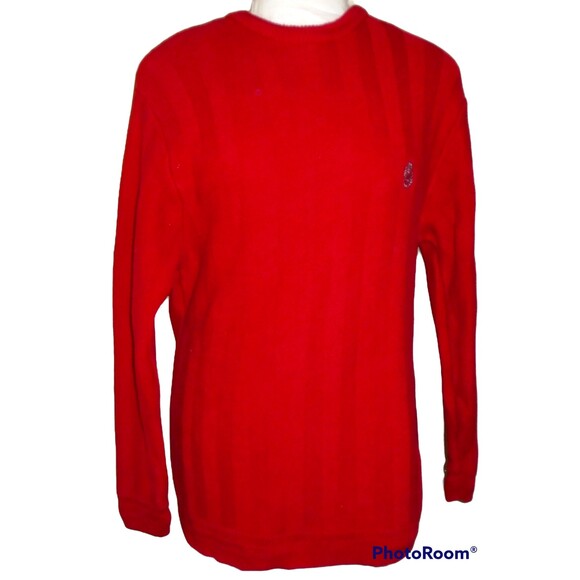 Ralph Lauren Chaps Men’s Red Sweater Textured Herringbone Size Medium Christmas - Picture 2 of 3